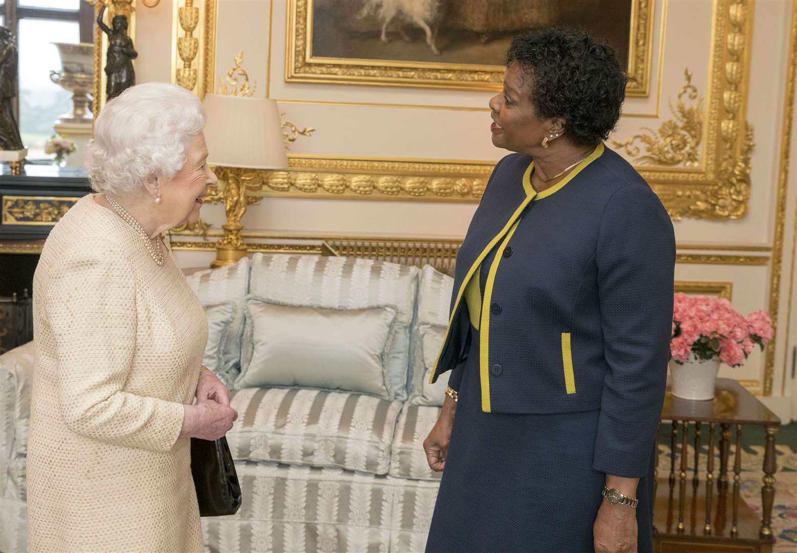 The Queen with Governor-General of Barbados Dame Sandra Mason, who will soon become the country’s first president (Steve Parsons/PA)