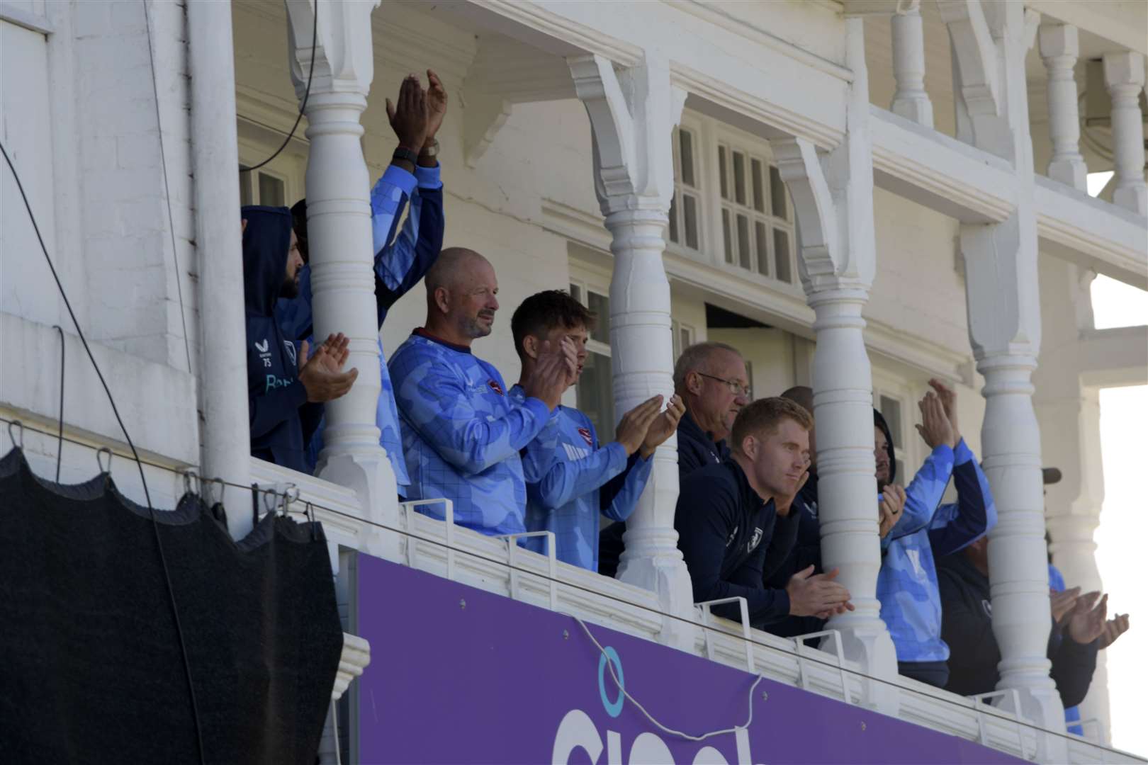 Kent players applaud Joey Evison as he leaves the field of play after being bowled for 97. Picture: Barry Goodwin