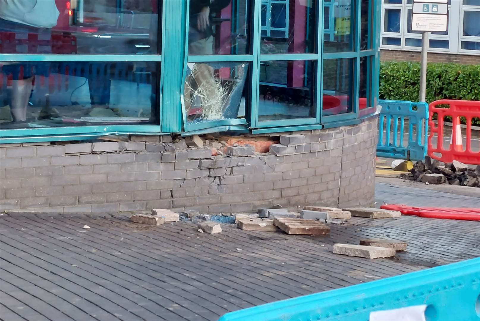 The damage to the front of Hollywood Bowl in Ashford