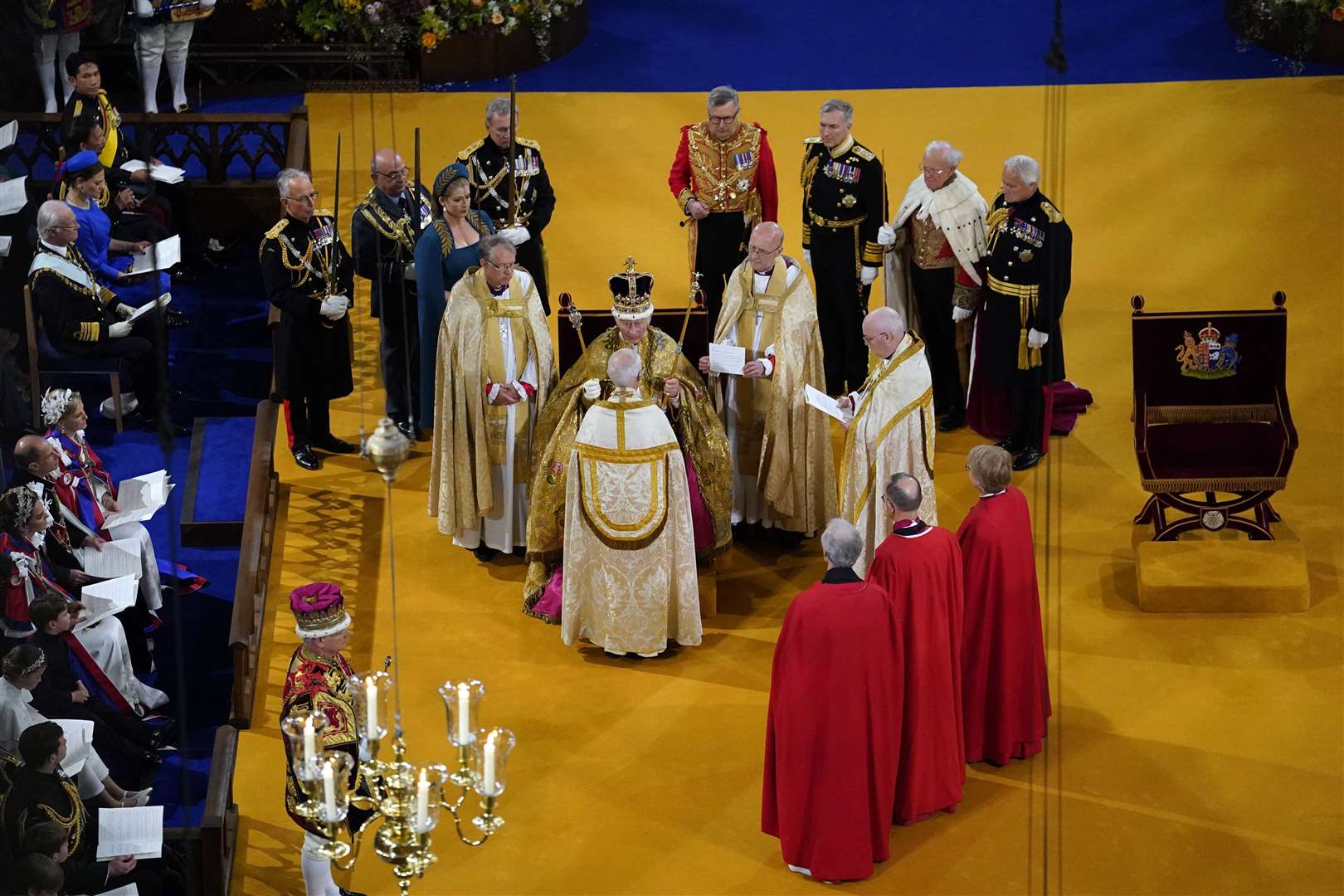 The King received the St Edward’s Crown during his coronation ceremony in Westminster Abbey(Andrew Matthews/PA)