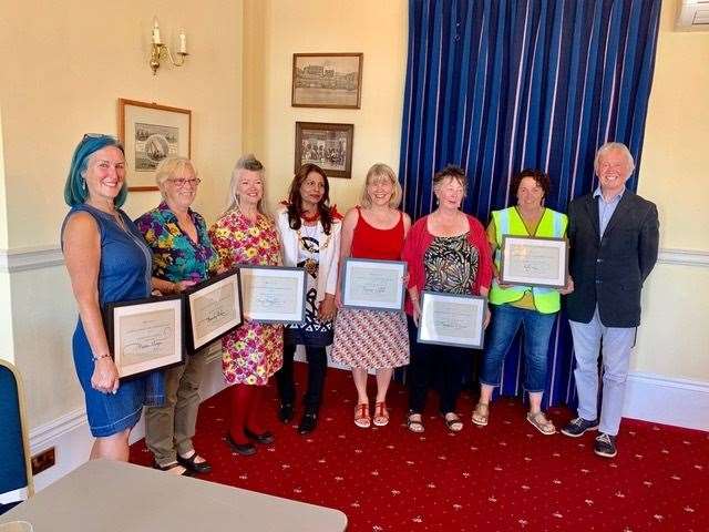 Ramsgate Civic Champions for 2019, from left: Maxine Morgan, Beverley Perkins, Suzy Humphries, Raushan Ara, Mayor of Ramsgate, Rebekah Smith, Margarita Moscoso, Becky Wing and John Walker, chair of The Ramsgate Society (12948155)