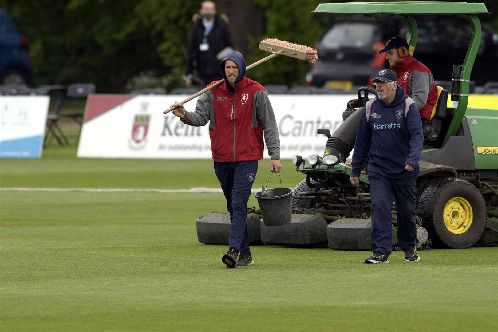 Work continued throughout the day to get the game started. Picture: Barry Goodwin (47378422)