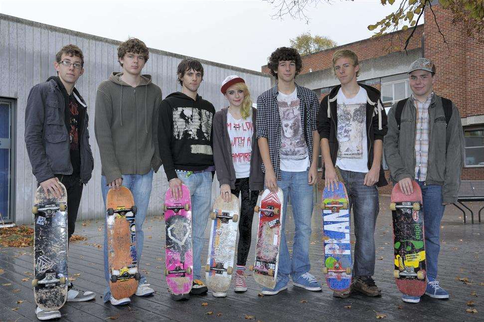 Town skaters Nathaniel Spacey, Sam Fulwood, Mike Bryant, Rose Whitethread, Jordan Rogers, Matt Wakeford and Wesley Sears