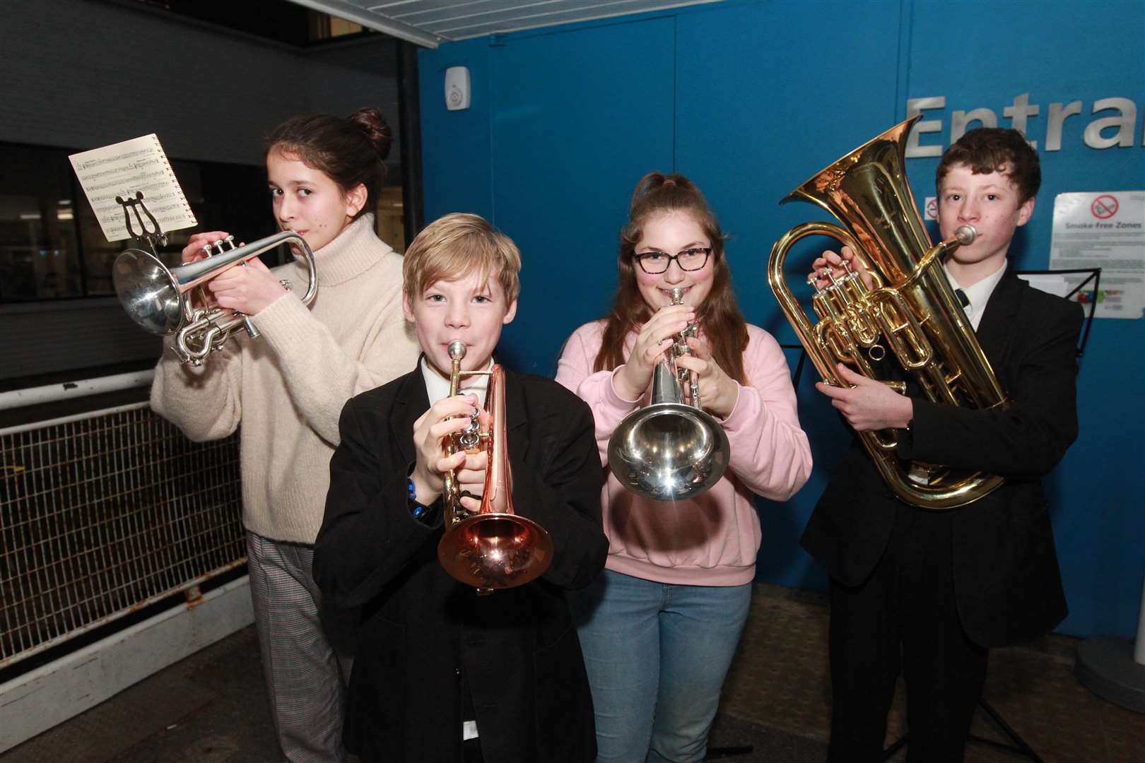 The Brass Quartet perform at the switching on of Christmas lights at Maidstone Hospital. Picture: John Westhrop