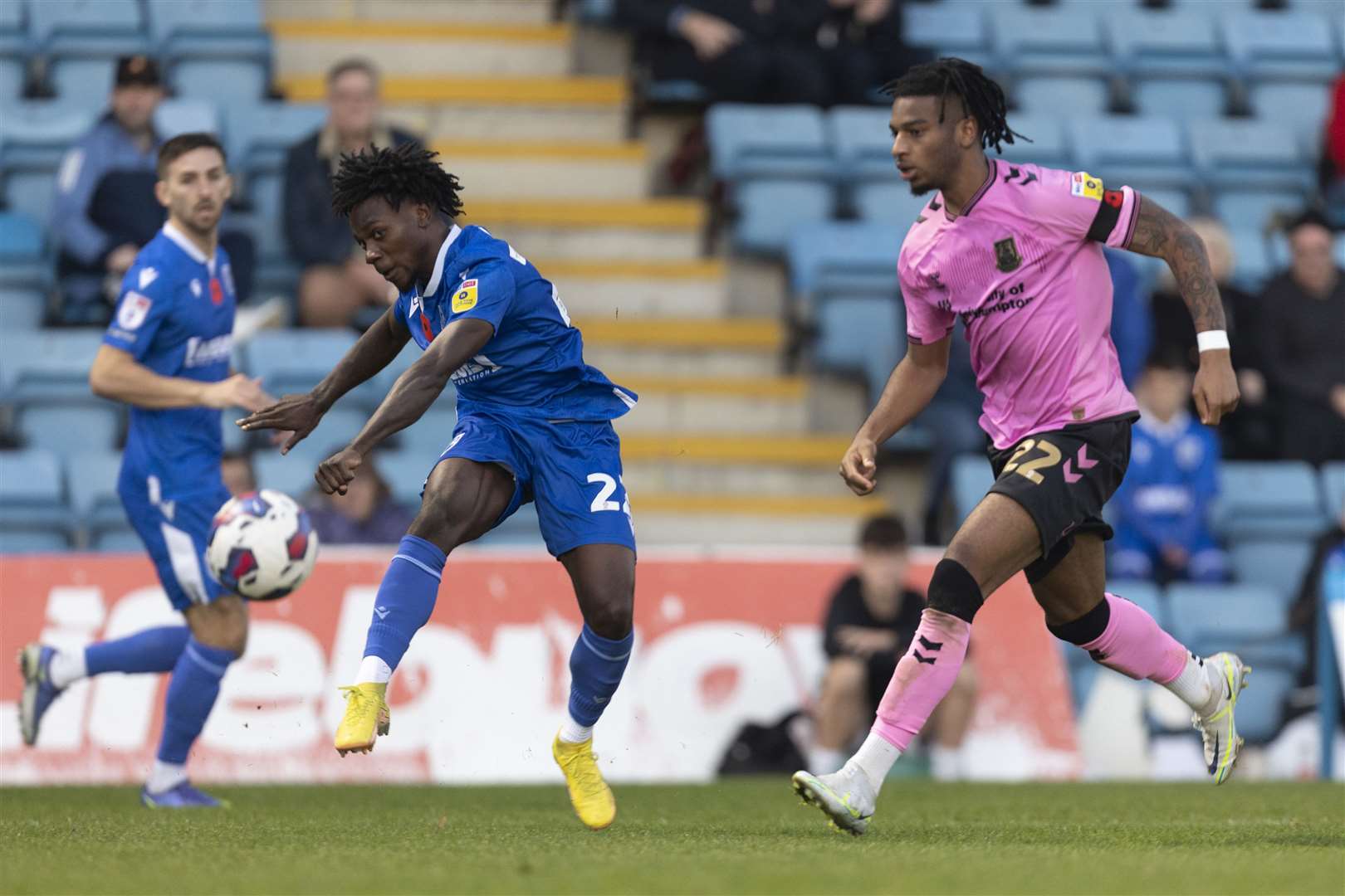 Jordan Green shoots wide of the mark for Gillingham Picture: KPI