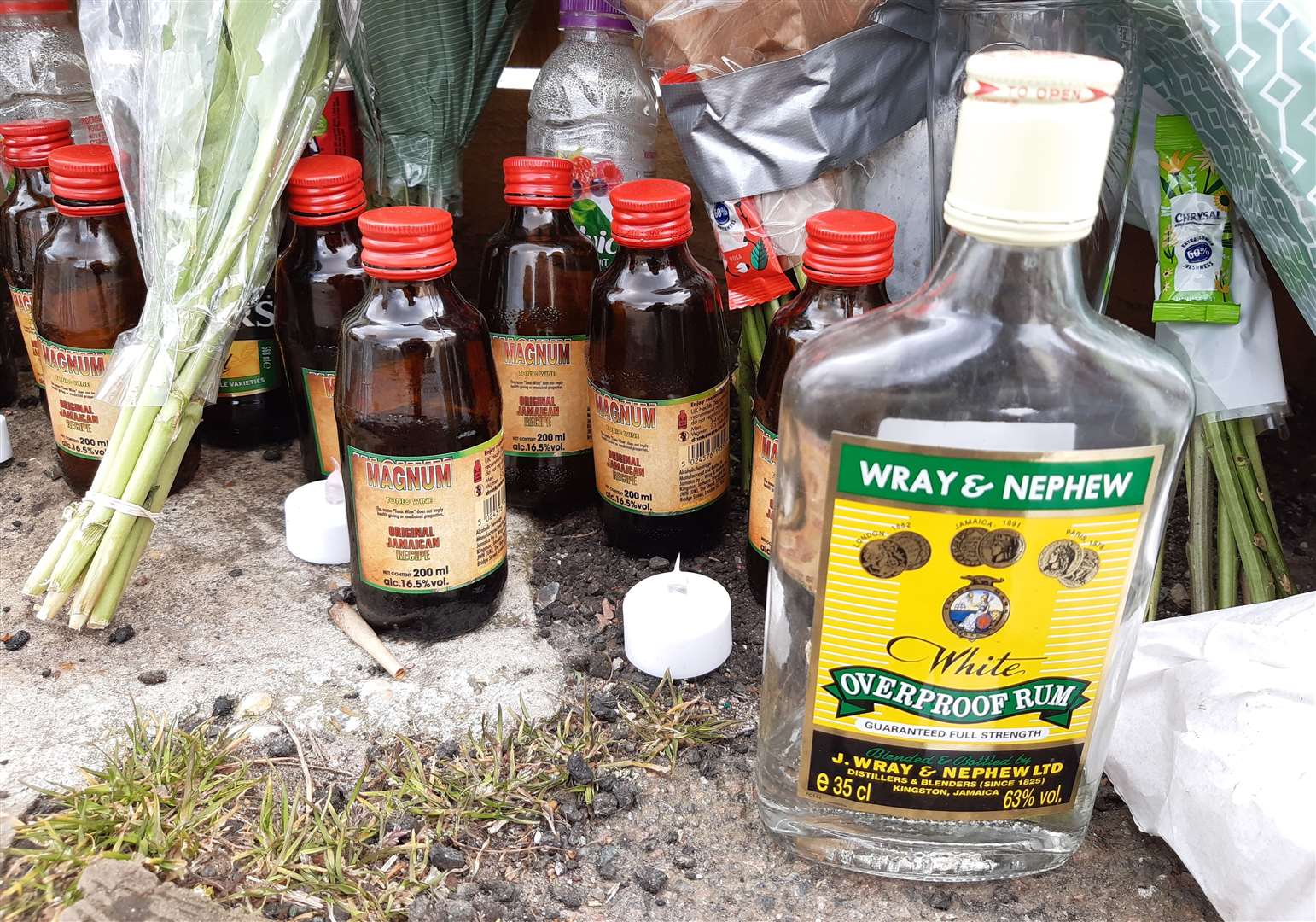 Bottles of rum and tonic wine have been left in Hunter Road