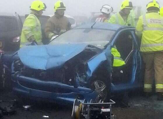 The wreckage from the Sheppey Crossing accident