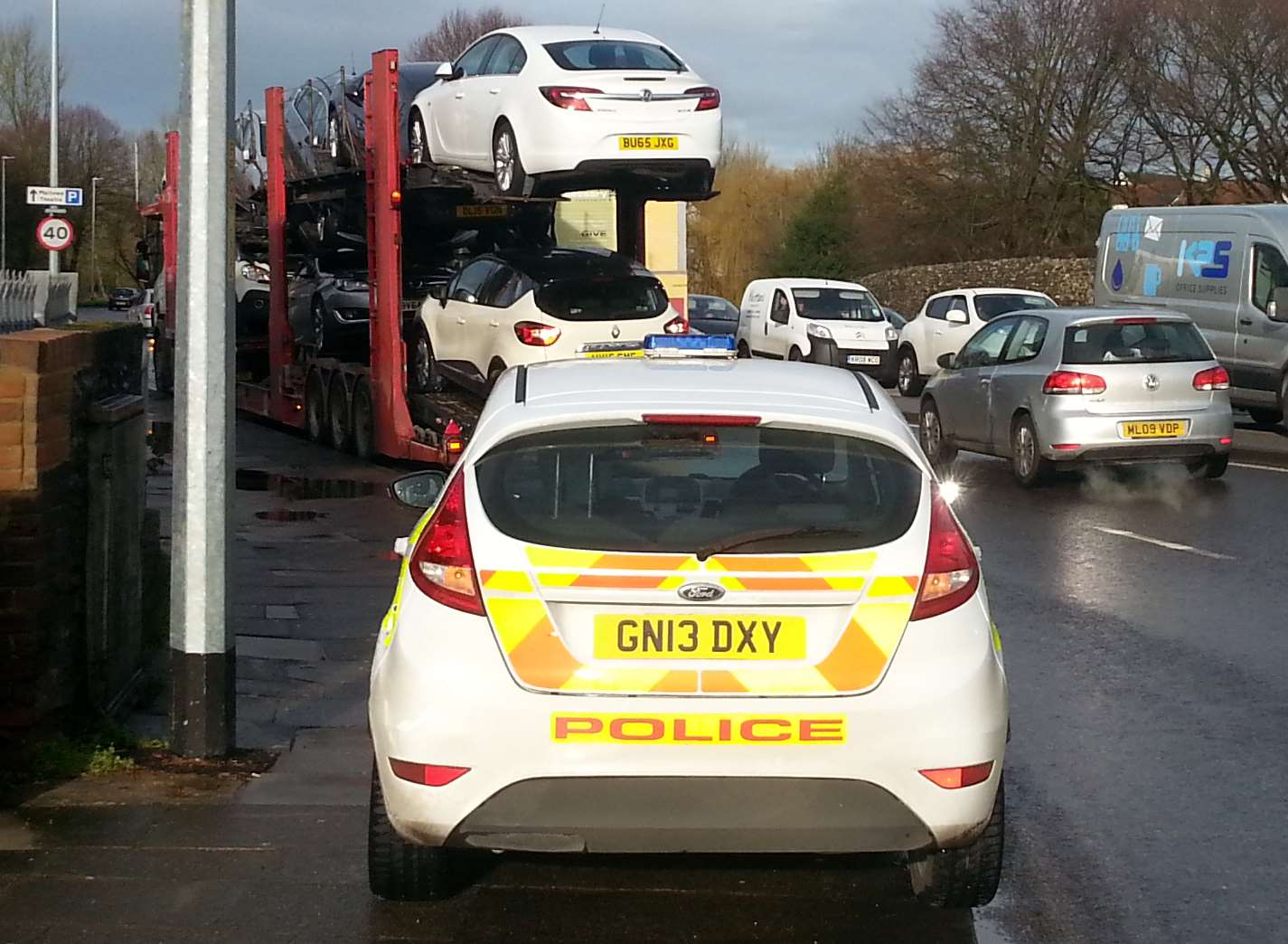 The car transporter hit a bridge