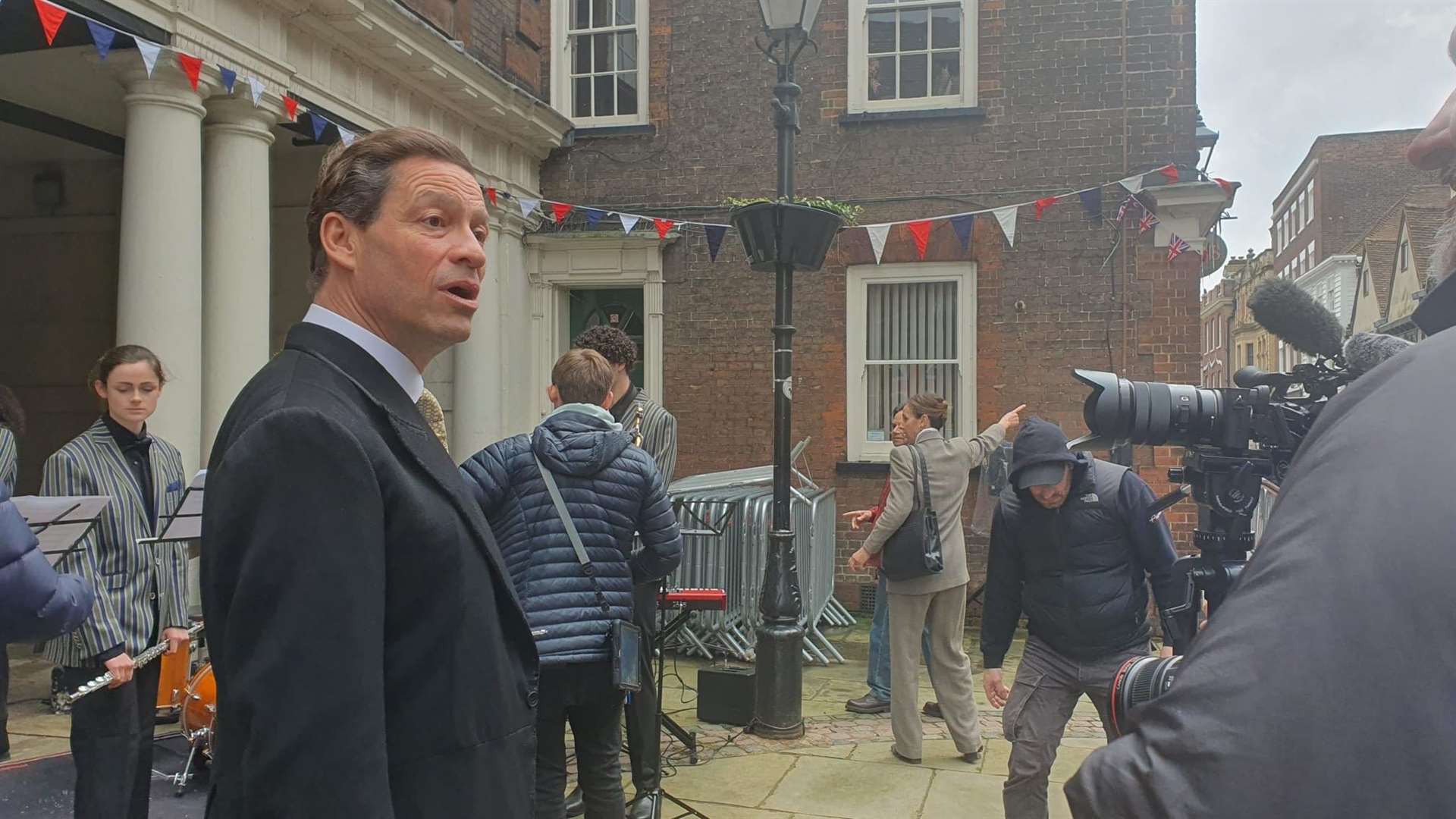 Dominic West, who plays Prince Charles, filming his wedding scene