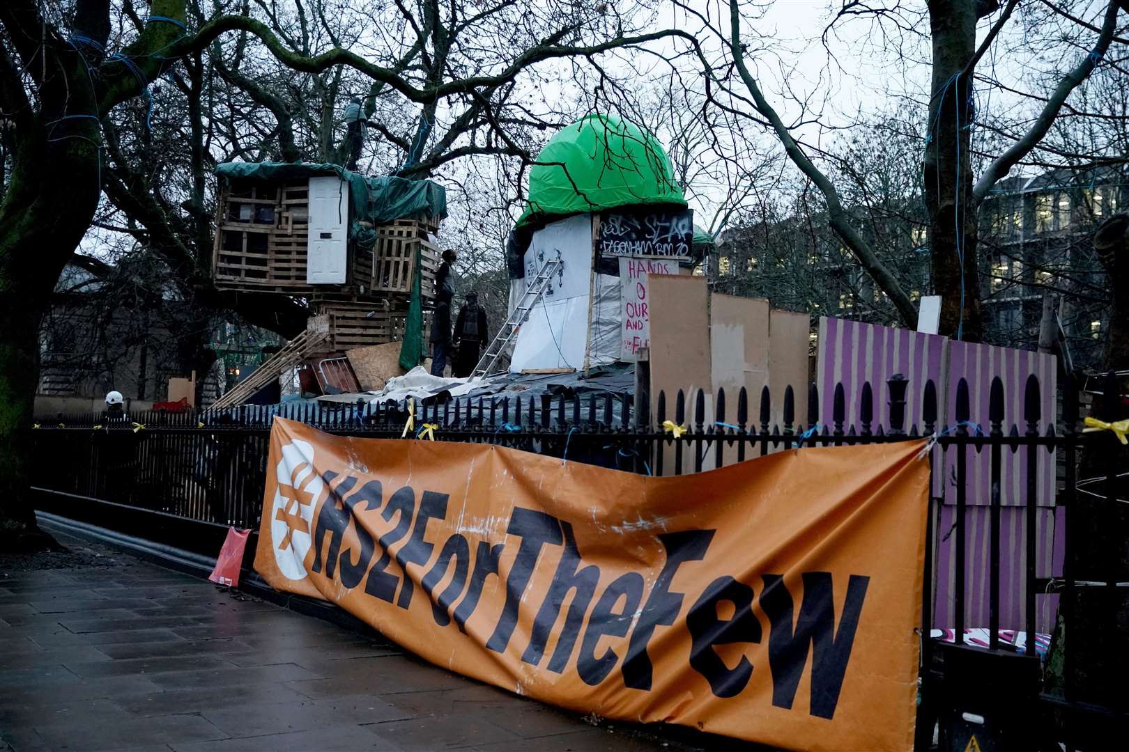 Protesters in Euston Square Gardens (Aaron Chown/PA)