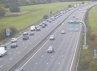 Two lanes of the M25 are shut after a multi-vehicle crash. Picture: Highways England