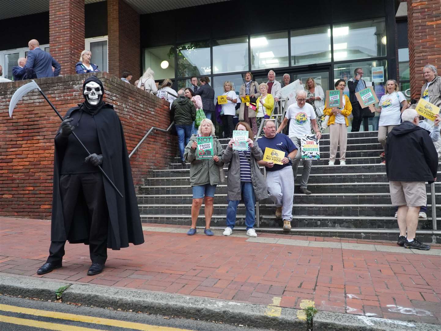 Local campaigners, including John Repsch as the Grim Reaper, at September’s meeting which deferred the Birchington application