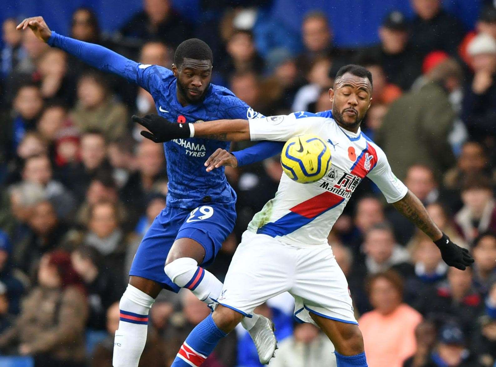 Fikayo Tomori battles Crystal Palace's Jordan Ayew during his Chelsea days. Picture: Keith Gillard