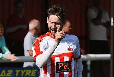 Sheppey striker Dan Bradshaw – bagged a brace in their 3-0 win over East Grinstead. Picture: Marc Richards