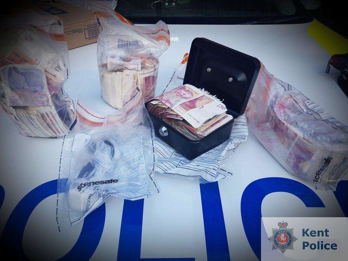Suspected drugs and a large amount of cash were seized by officers. Picture: Kent Police