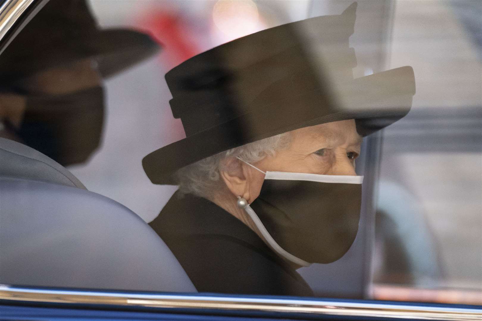 The Queen at the duke’s funeral on April 17 (Victoria Jones/PA)