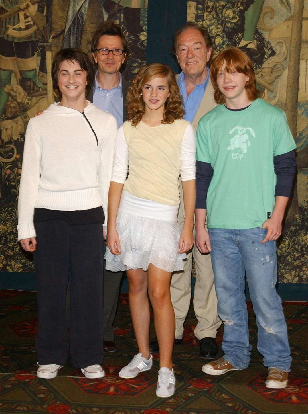 Daniel Radcliffe, Gary Oldman, Emma Watson, Sir Michael Gambon and Rupert Grint during a photocall to promote Harry Potter And The Prisoner Of Azkaban (Ian West/PA)