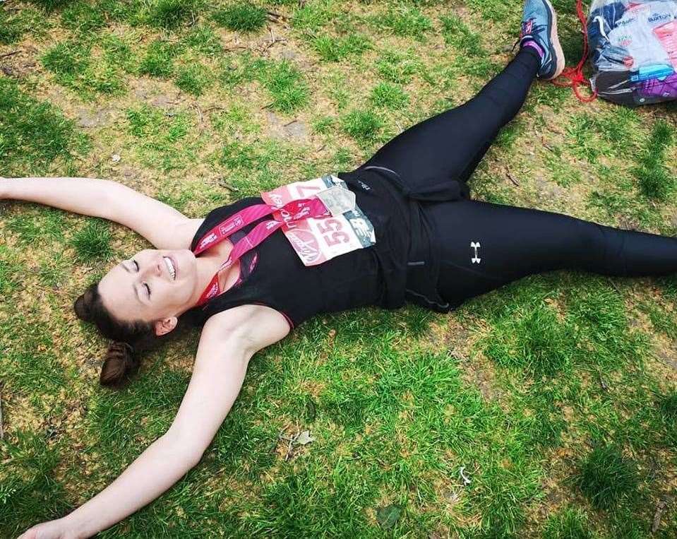 Ms Hately after finishing her marathon mission