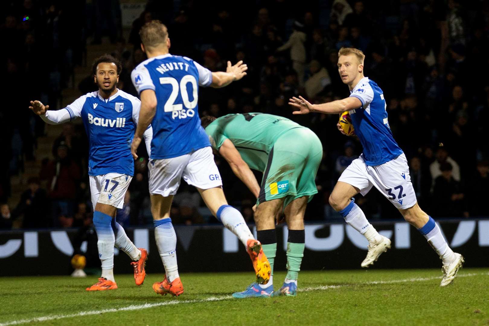 George Lapslie scored the equaliser on Friday – congratulated by Elliott Nevitt and Jayden Clarke Picture: @Julian_KPI