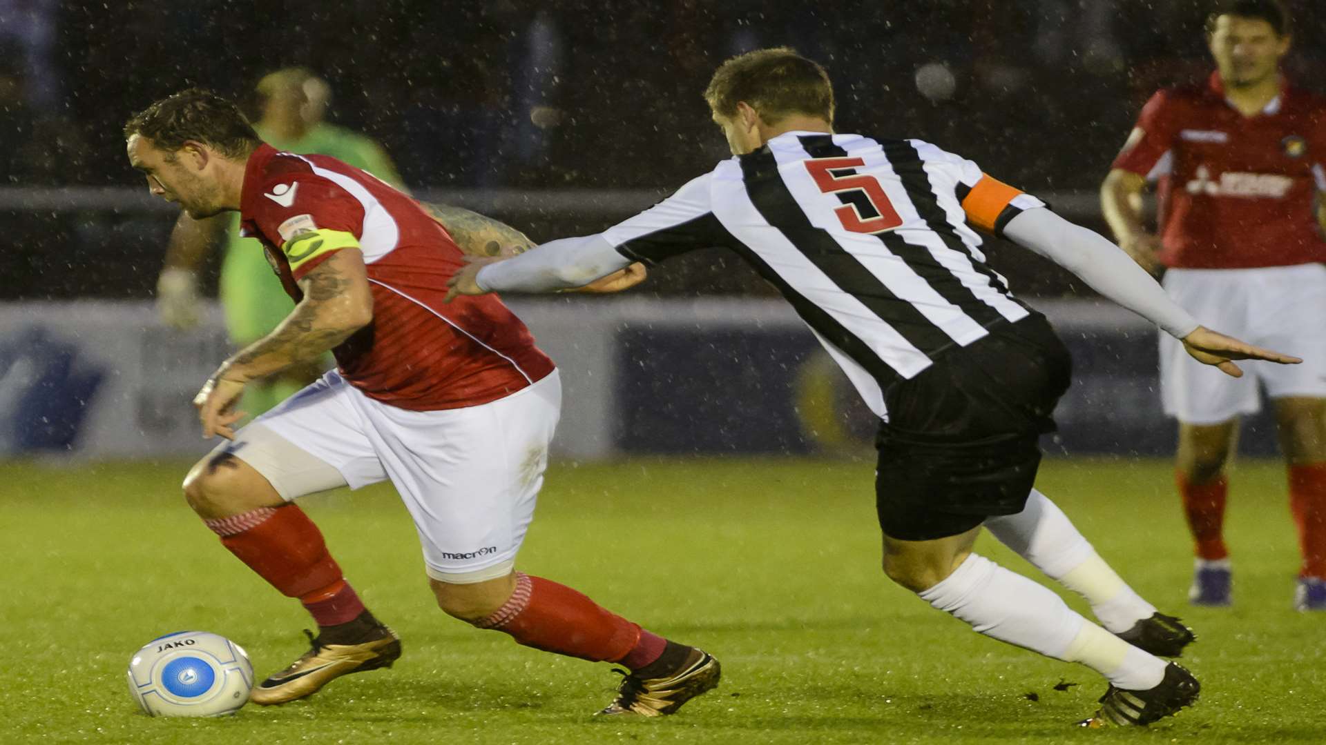 Ebbsfleet captain Danny Kedwell turns Maidenhead skipper Alan Massey. Picture: Andy Payton