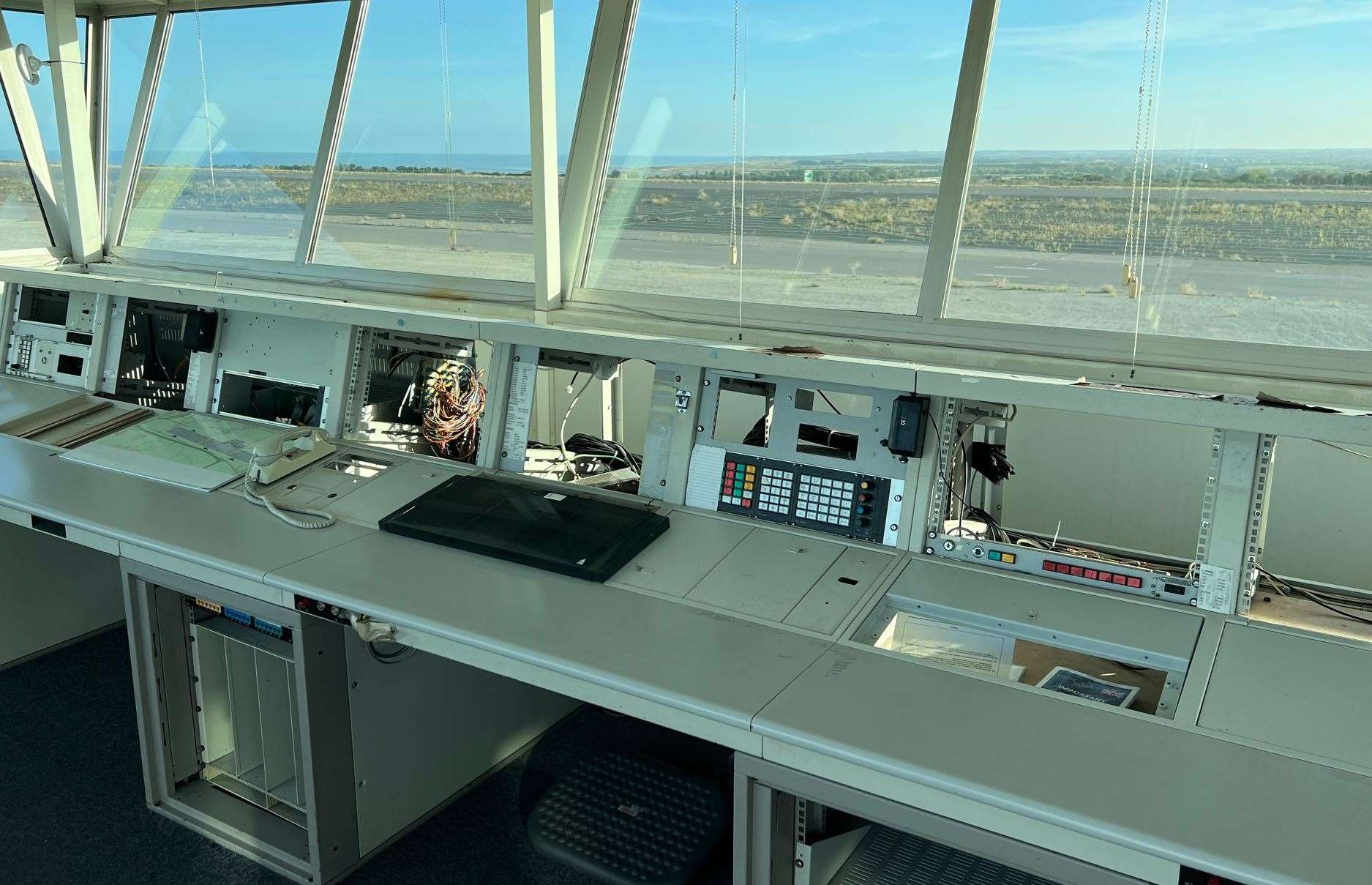 The abandoned desks in the control tower of Manston Airport