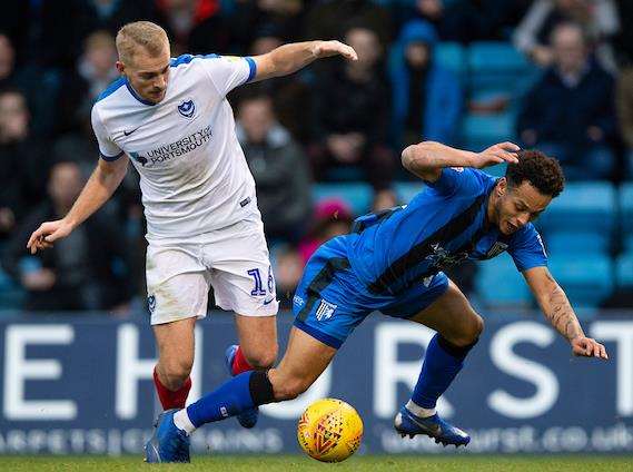 Portsmouth's Jack Whatmough concedes a penalty for fouling Elliott List Picture: Ady Kerry (6206642)