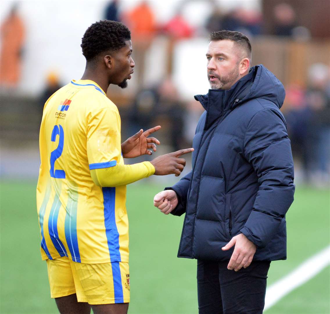 Sittingbourne manager Ryan Maxwell with defender Donvieve Jones. Picture: Randolph File