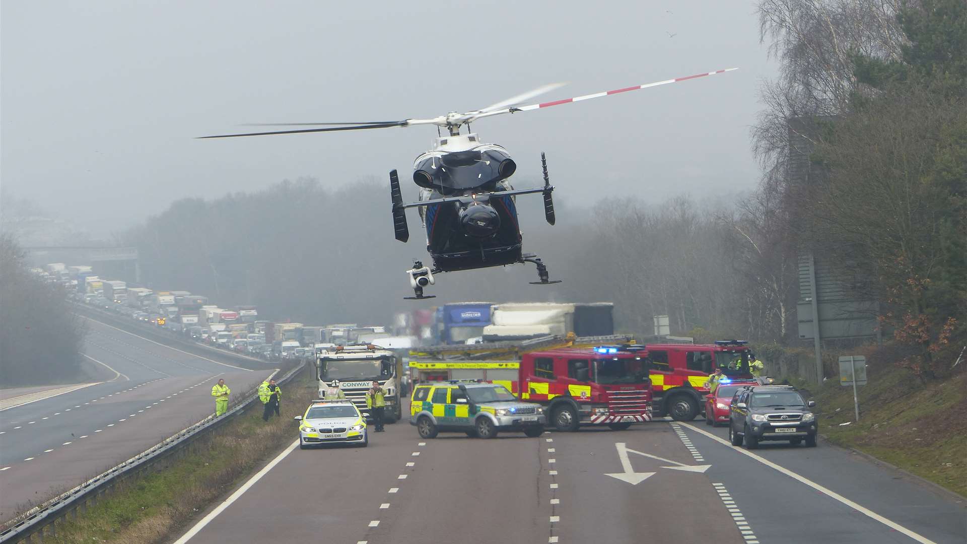 The air ambulance at the scene. Picture: Andy Clark