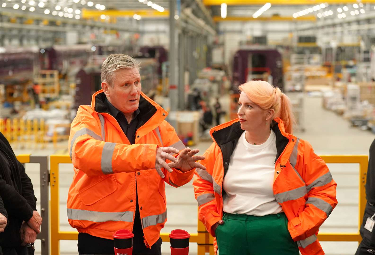 Sir Keir Starmer with Louise Haigh during a visit to the Hitachi rail manufacturing plant in Newton Aycliffe, County Durham in April (PA)