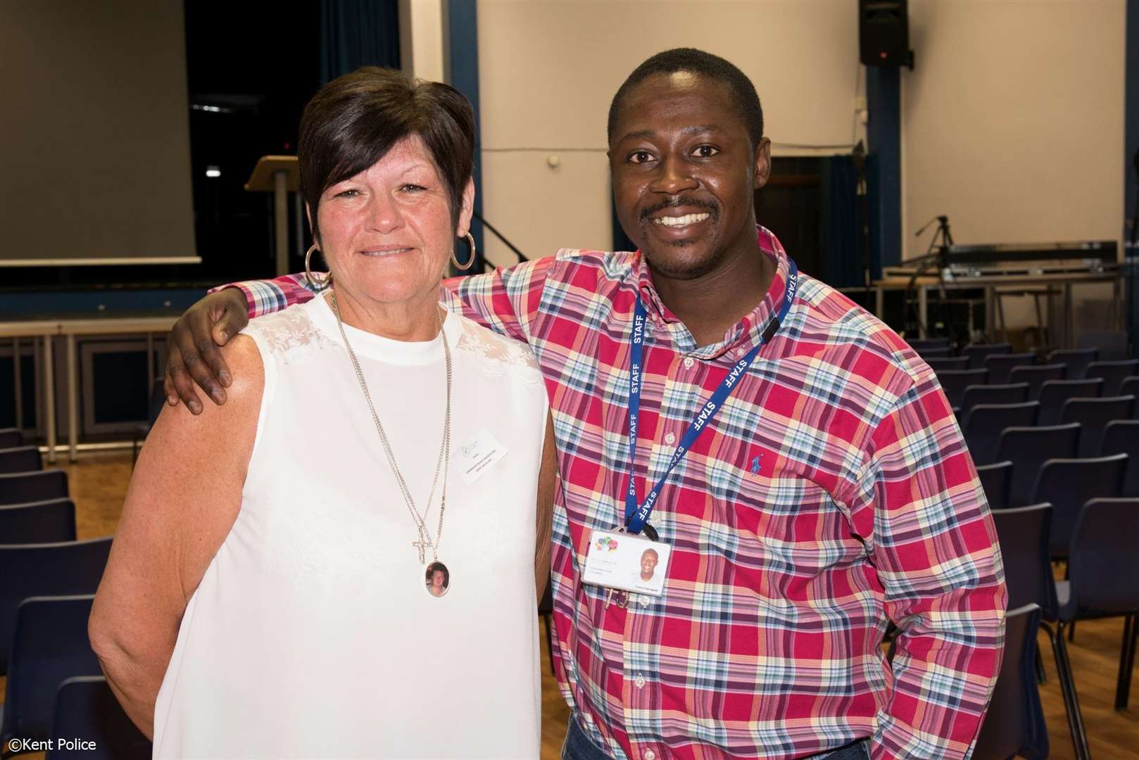 Glenda Crittenden, whose son Tom was stabbed to death, with Francis Osei-Appiah