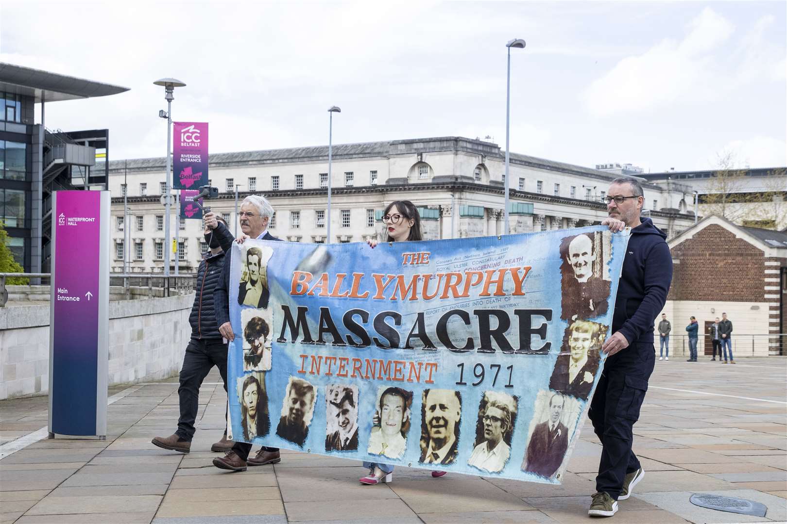 Relatives of Ballymurphy victims arrive at the International Convention Centre in Belfast (Liam McBurney/PA)