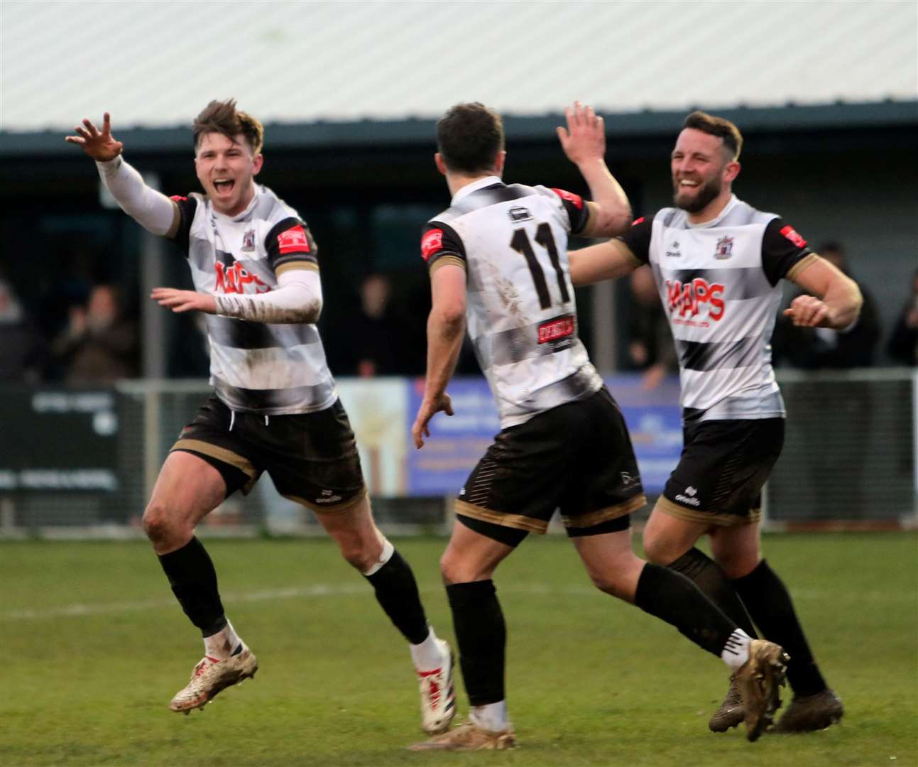 Deal defender Alfie Foster, left, celebrates his goal against Sevenoaks. Picture: Paul Willmott