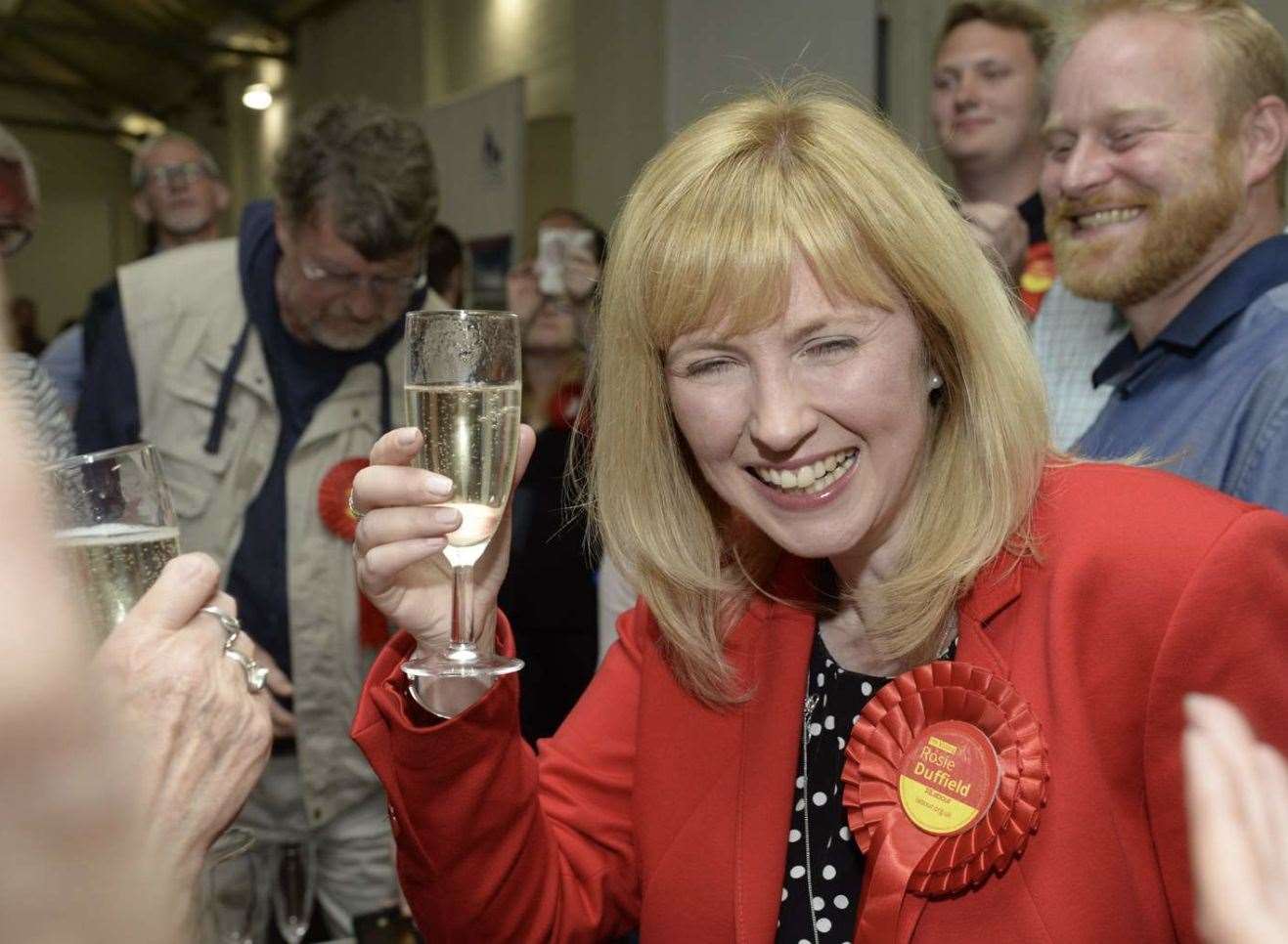 Rosie Duffield celebrating her shock victory to become the MP for Canterbury in 2017