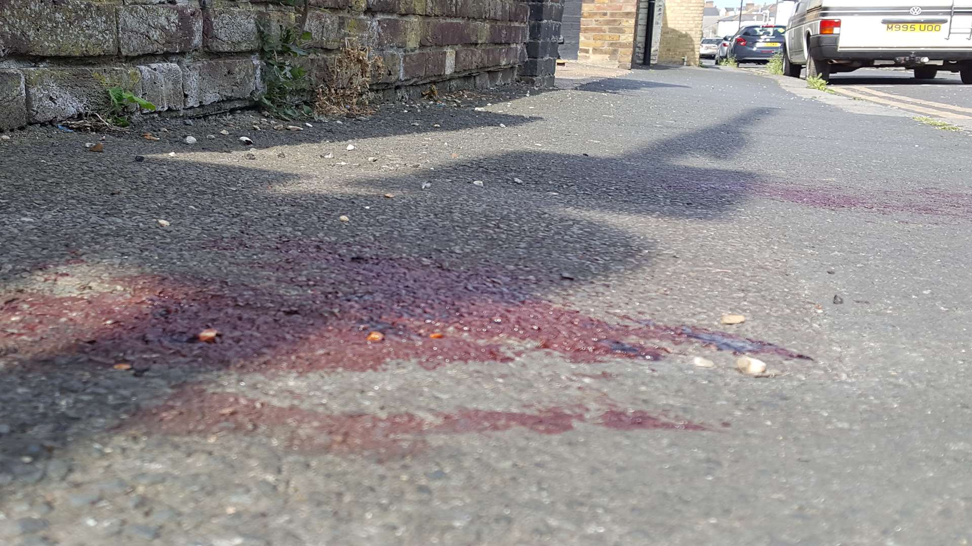 A pool of blood on the pavement in Charles Street