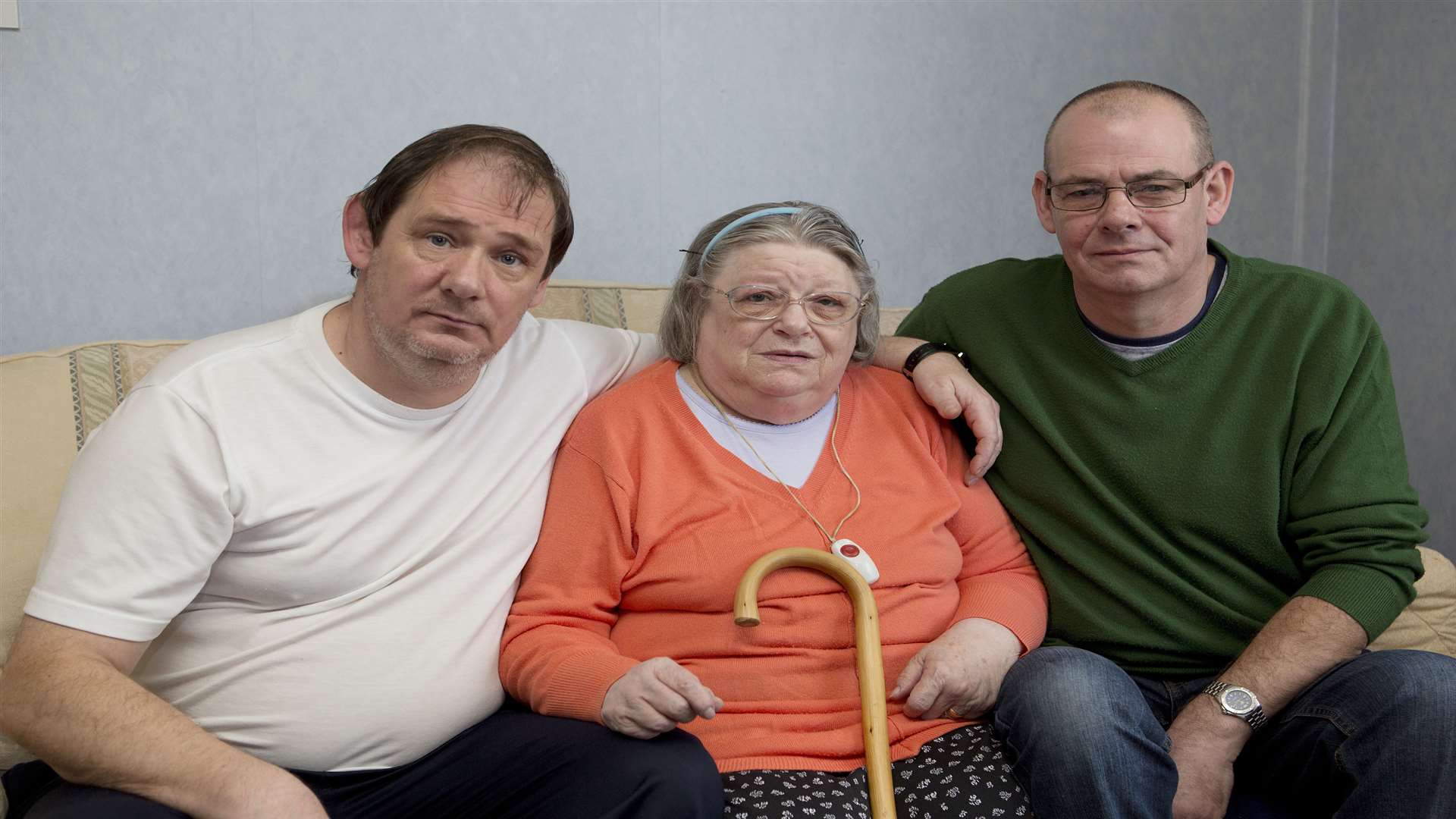 Cynthia Wright (mother of Michael Payne) age 74 at her home in Bicknor Road, Maidstone, with her sons Alan Payne and Keith Payne. Picture: JIM BENNETT