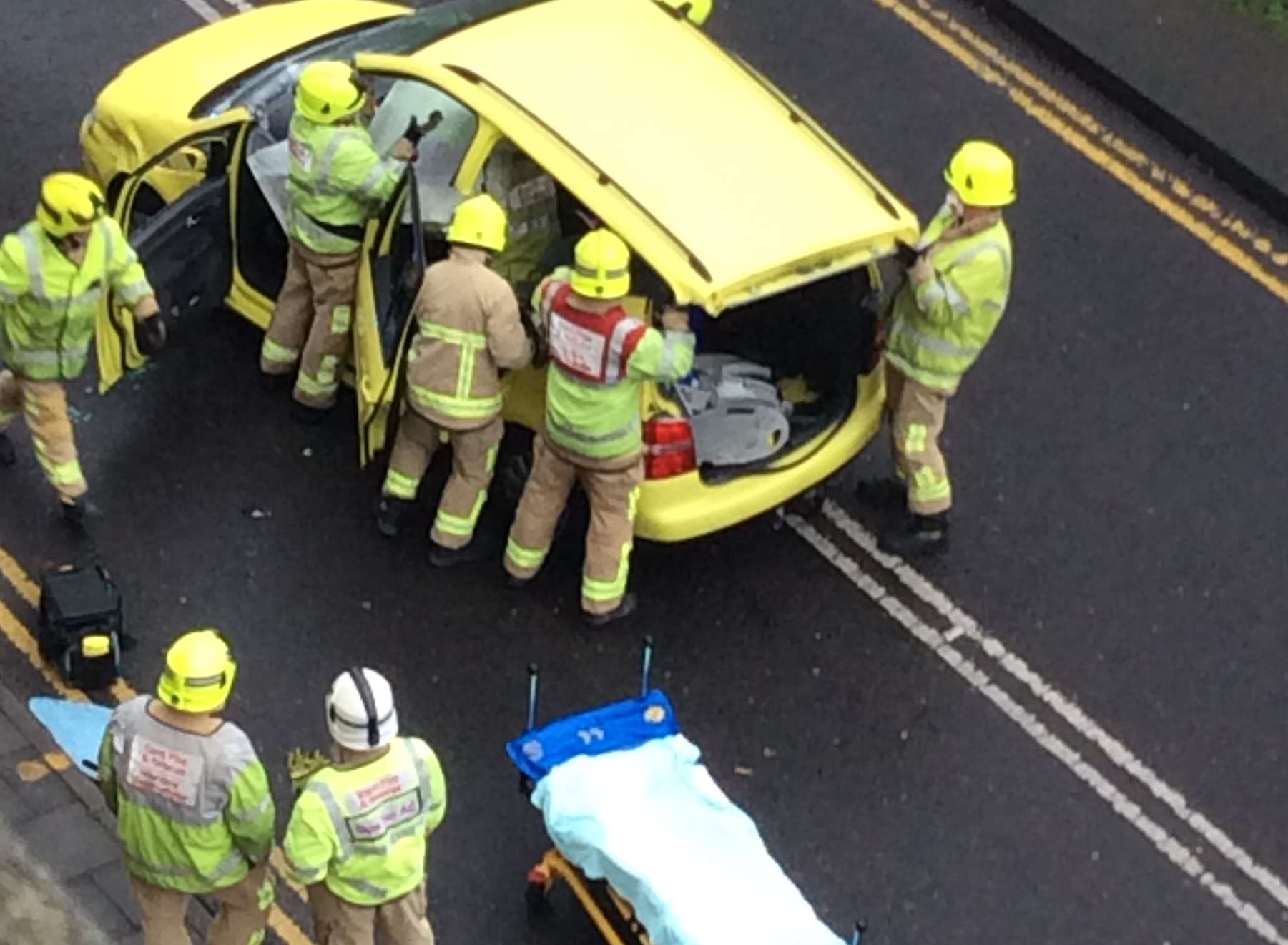 The woman had to be cut out of her car, pictures Brian Sergeant.