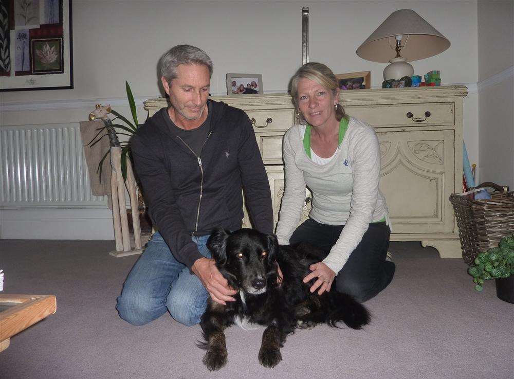 Holly, an 11-year-old collie crossbred who is making a good recovery after a nasty fall from the sea wall at Westgate, thanks to the prompt actions of her owners Rob Porter and Chris Chambers