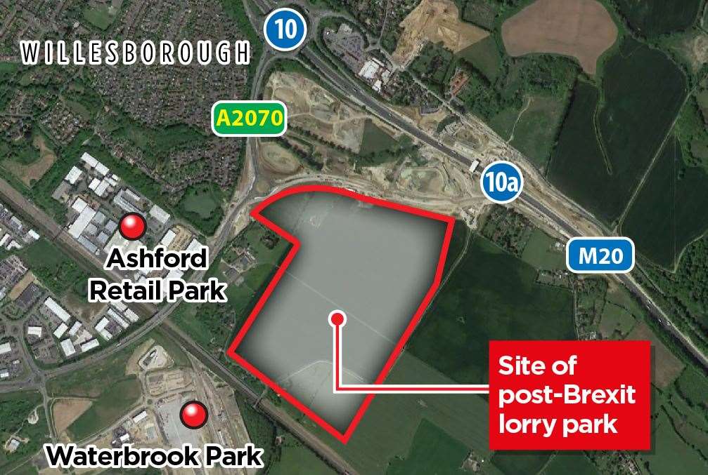 The post-Brexit lorry park is next to Junction 10a of the M20