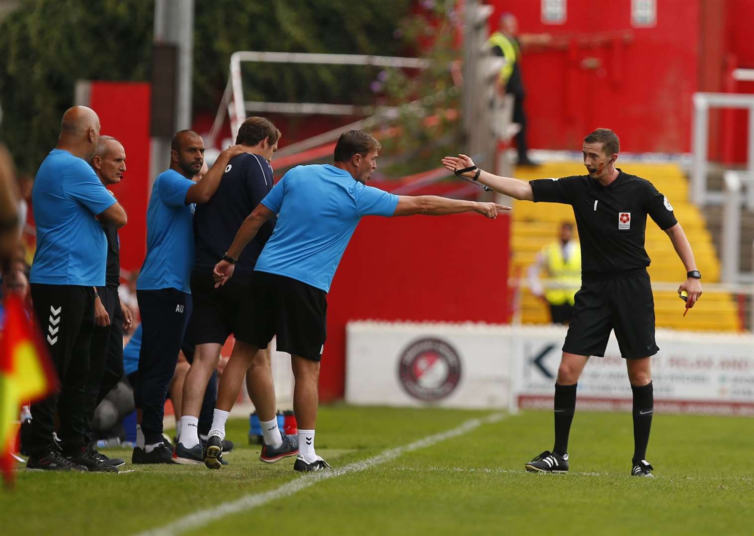 Ebbsfleet assistant manager Ian Hendon is sent from the dugout Picture: Andy Jones