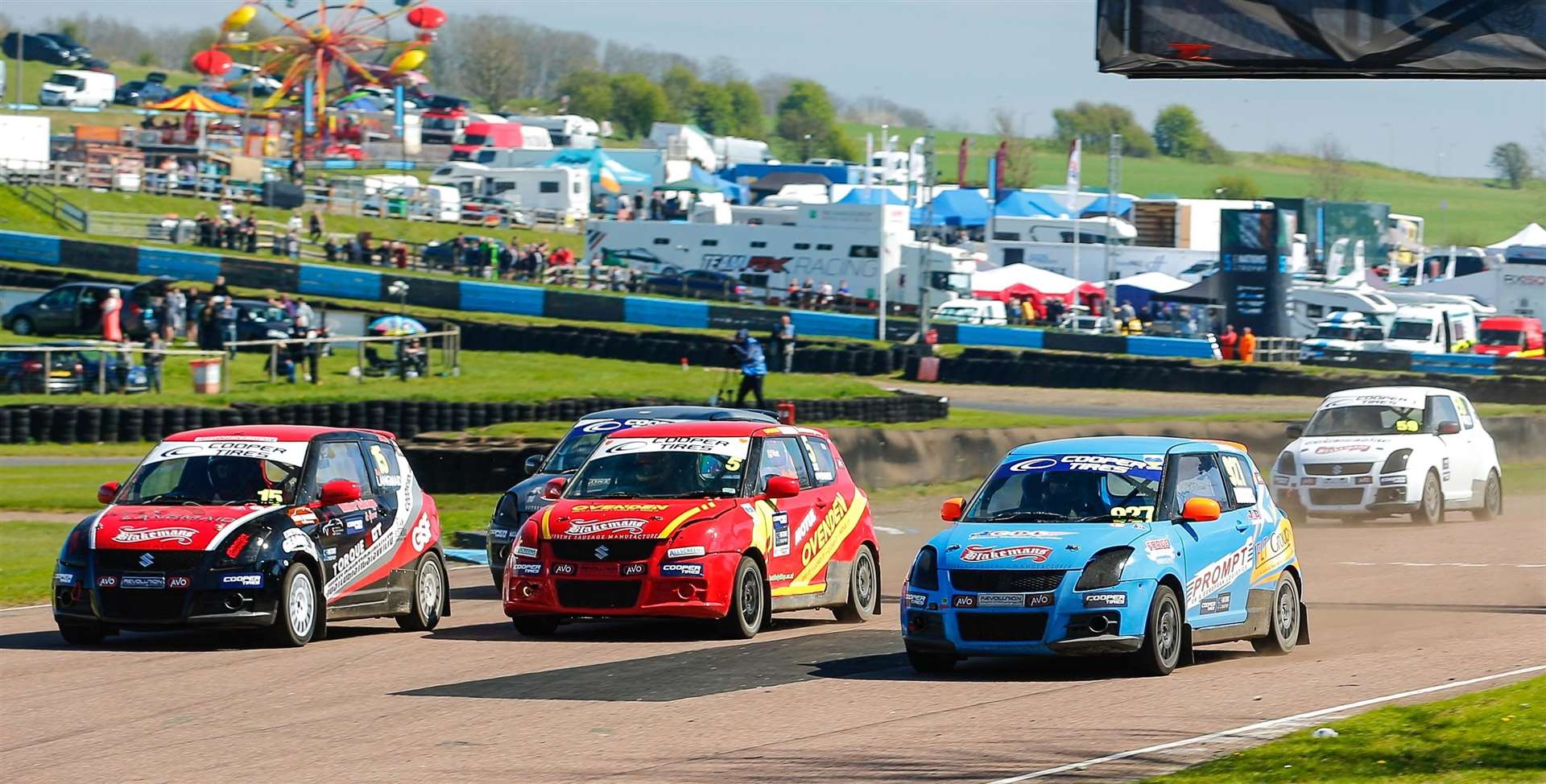 Adisham's Will Ovenden, centre, was second in Saturday's opening round of the Junior RX category at Lydden Hill. Picture: British Rallycross