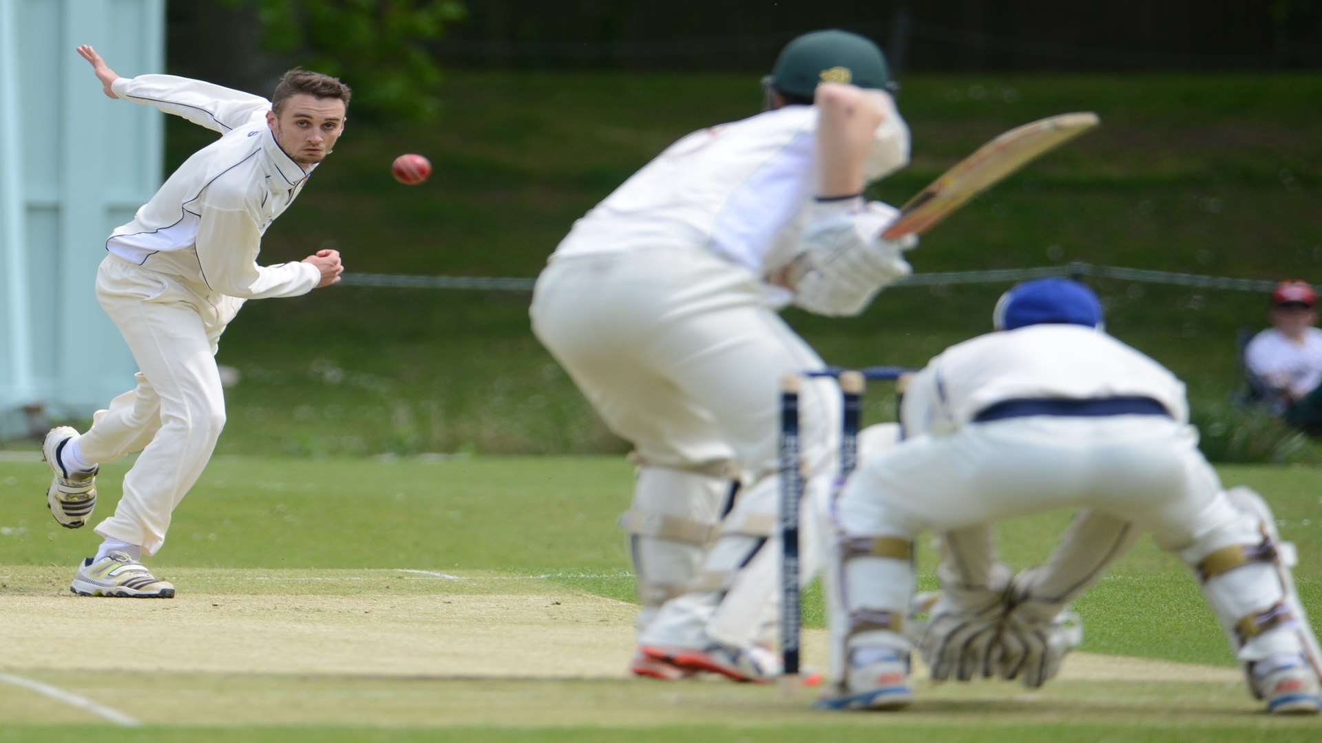 Dan Evans bowls for Sandwich against Blackheath on Saturday Picture: Gary Browne