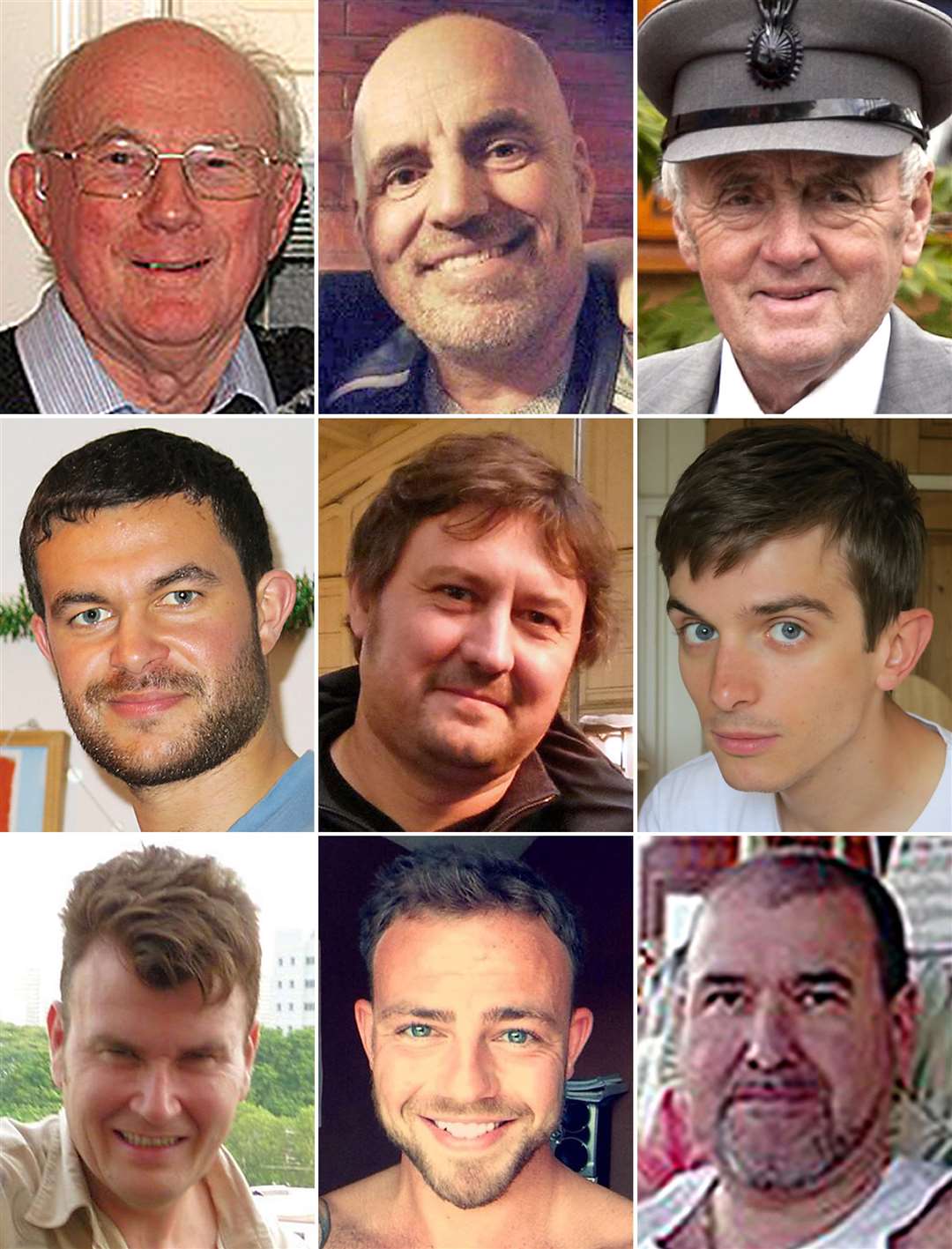 Shoreham air crash victims (top row left to right) Graham Mallinson, Mark Trussler and Maurice Abrahams, (middle row left to right) Matthew Grimstone, Dylan Archer and Richard Smith, (bottom row left to right) Tony Brightwell, Matt Jones and Mark Reeves (PA)