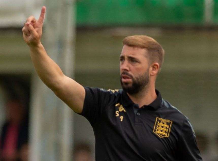 Faversham boss Sammy Moore - guided his team to a fourth straight league win. Picture: Ian Scammell