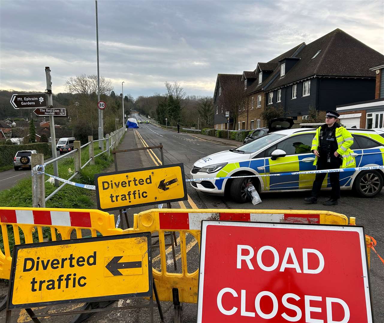 The road was closed through the village after the incident