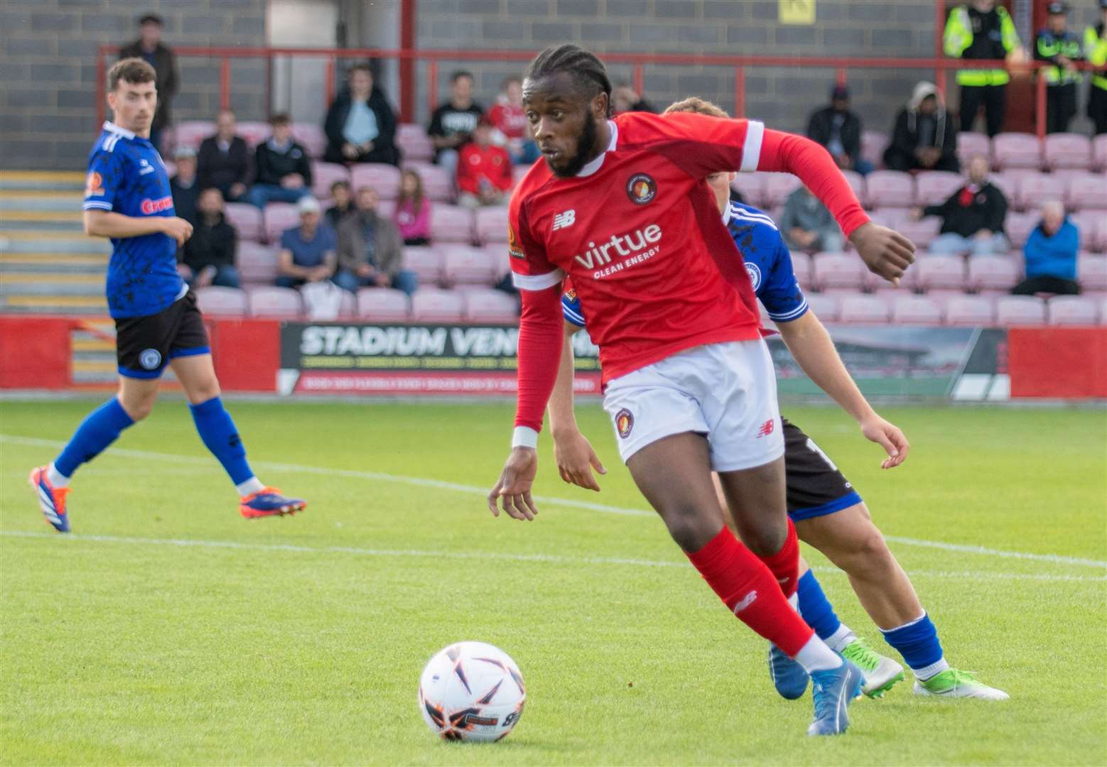 Ebbsfleet's Jephte Tanga on the ball against Rochdale. Picture: Ed Miller/EUFC