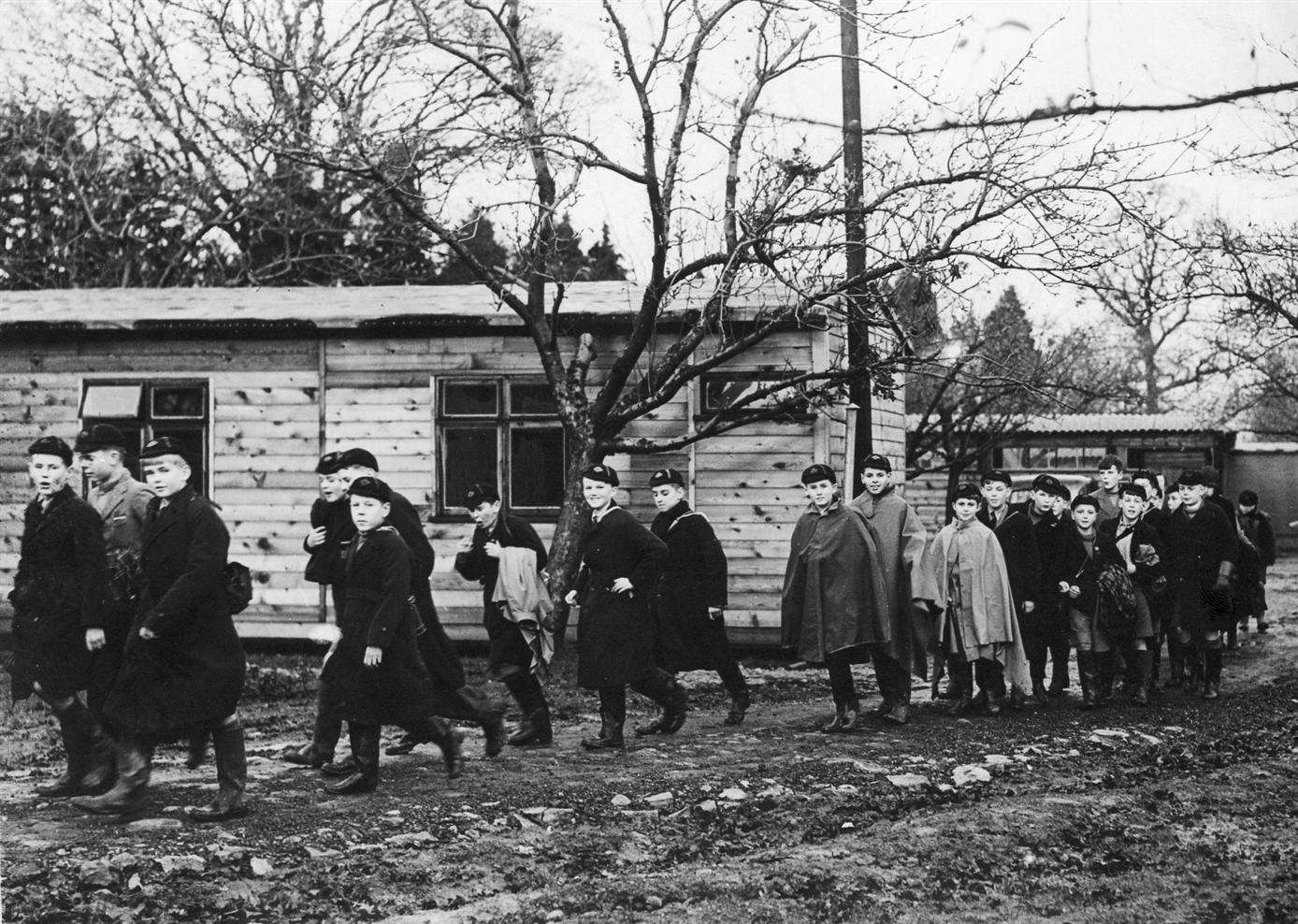 Children from Dulwich Prep, London, arrive at Cranbrook train station at the start of the Second World War