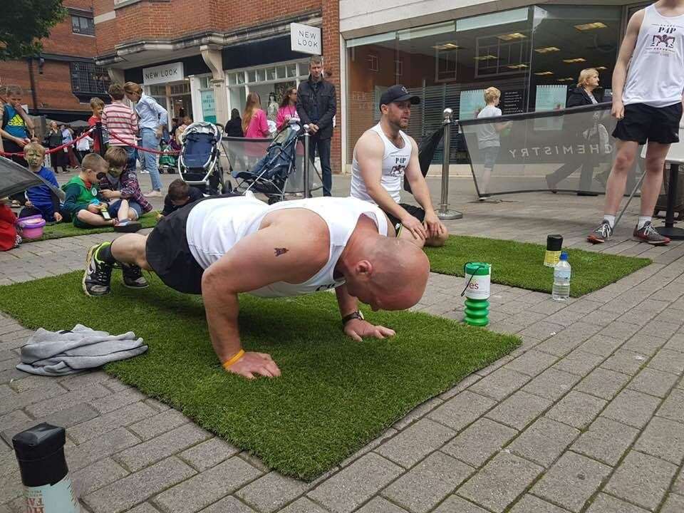 Tony during a fundraiser for homelessness charity Catching Lives, in which he did 2,445 press-ups in the space of an hour