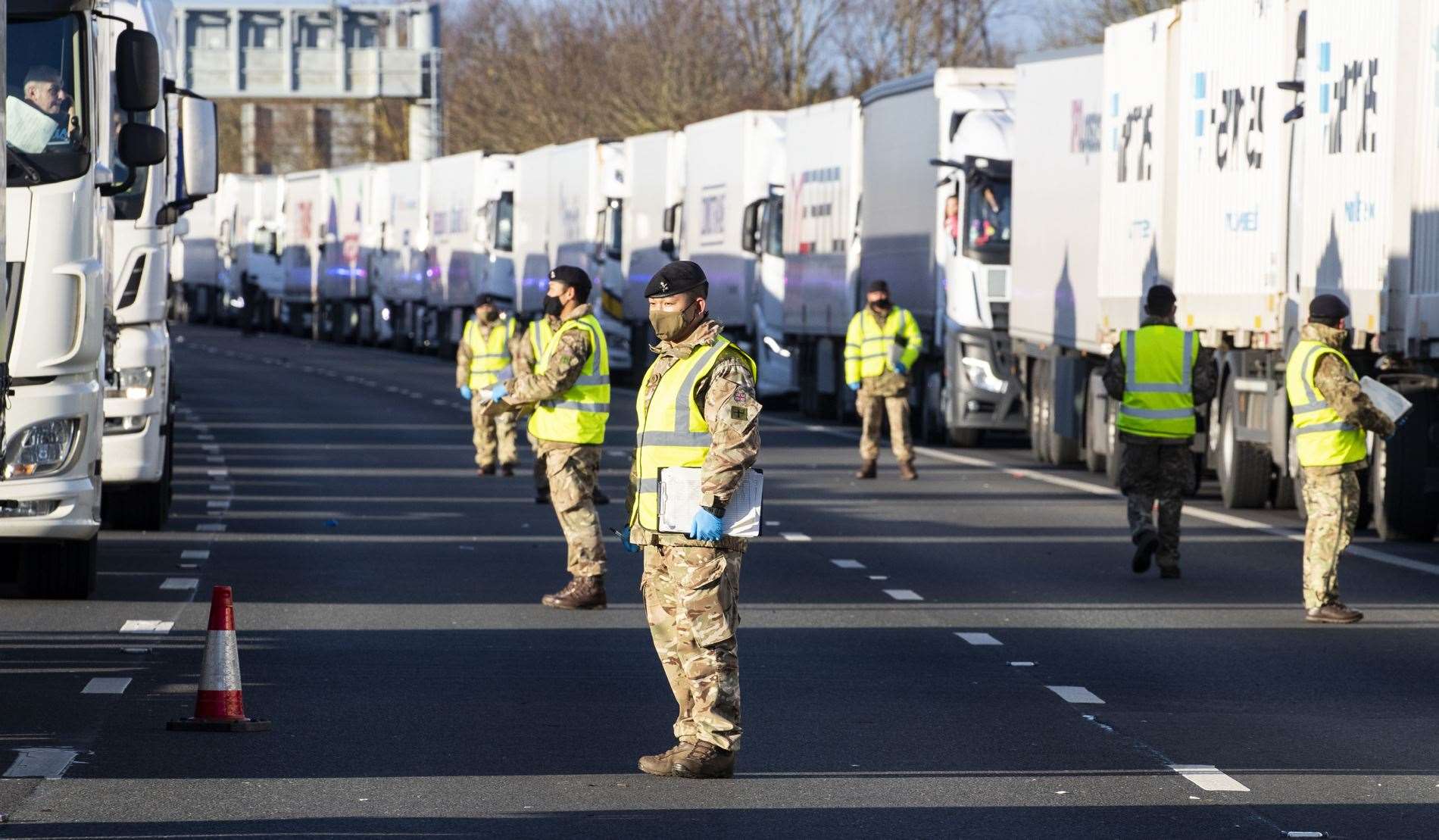 British Army Royal Engineers deliver Covid-19 tests to European lorry drivers on the M20 Pic: Royal Air Force