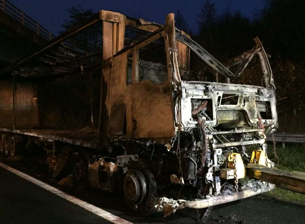 The remains of the lorry. Picture: Highways England