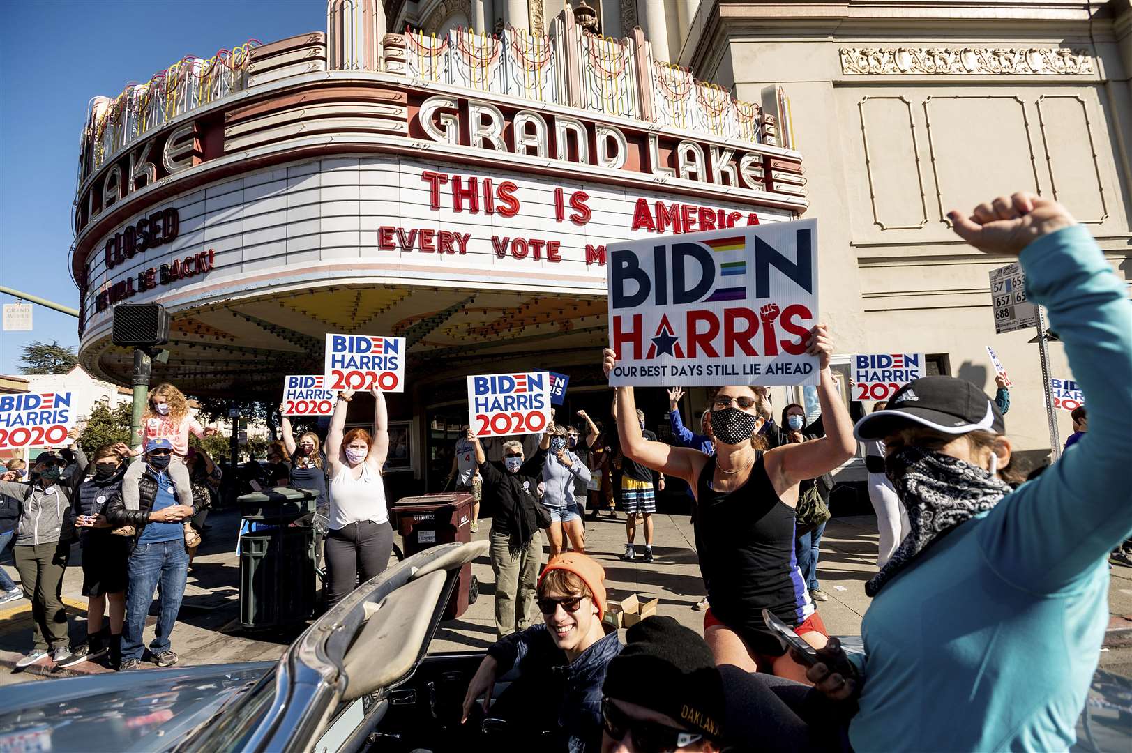 Supporters of Mr Biden came out in Oakland, California, to celebrate (Noah Berger/AP)